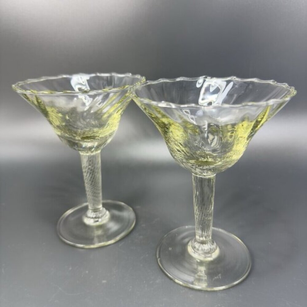 Vintage Venetian Barware Glasses Clear Optic Italian Glass Martini Cups‎ Set2